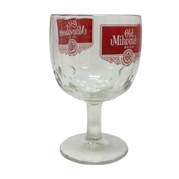 Vtg Old Milwaukee Beer Thumb Print Goblet Red Logo 16 Oz Jos. Schlitz Brewing Co - Picture 5 of 10